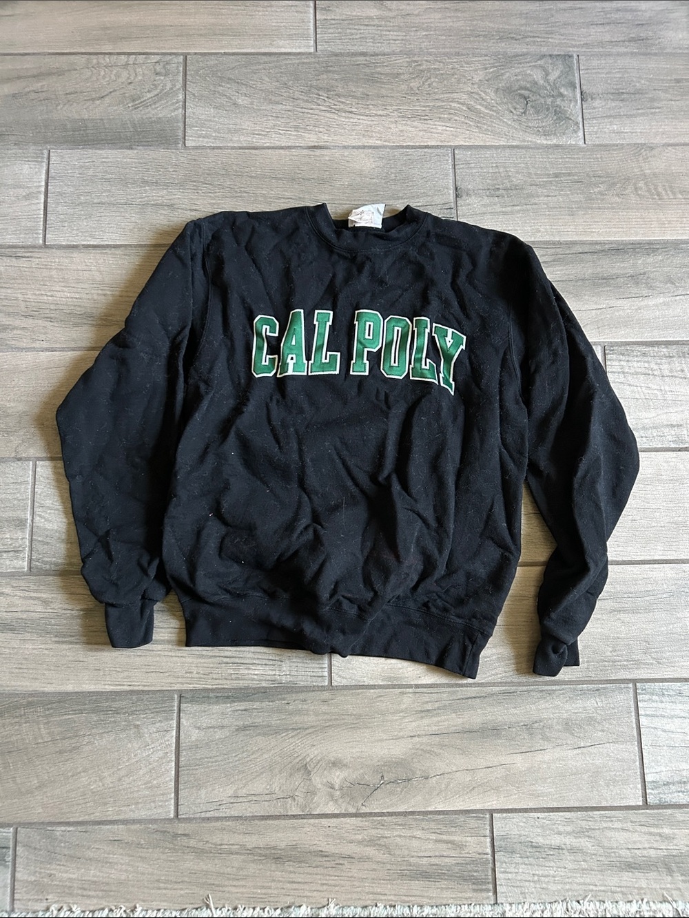 Champion Black Crewneck Sweatshirt with Green CAL POLY Lettering